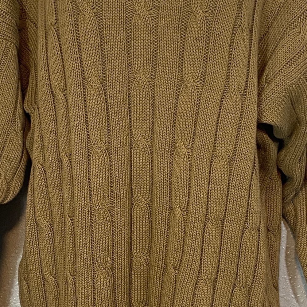 Unisex Pringle of Scotland Classic Cable Knit Crewneck Sweater Camel Tan - Picture 3 of 9